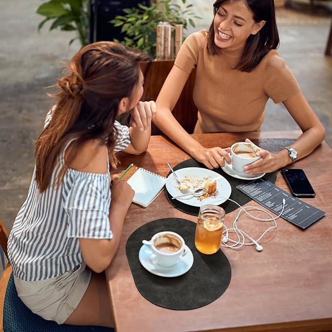 ADRIMER Placemats, Heat Resistant Oval Placemats Set of 4 Washable 12 x 17 Inch, Waterproof Table Mats, Wipeable Pu Place Mats for Kitchen, Dark Grey - Image 5