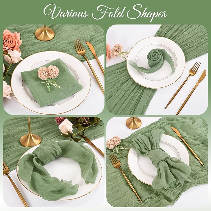 50 Pack Sage Green Napkins 20x20Inch Cheesecloth Napkins | Elegant Cloth Napkins for Table, Washable Rustic Boho Gauze Napkins, for Wedding Party Bridal Baby Shower Dinner Table Decor - Image 5