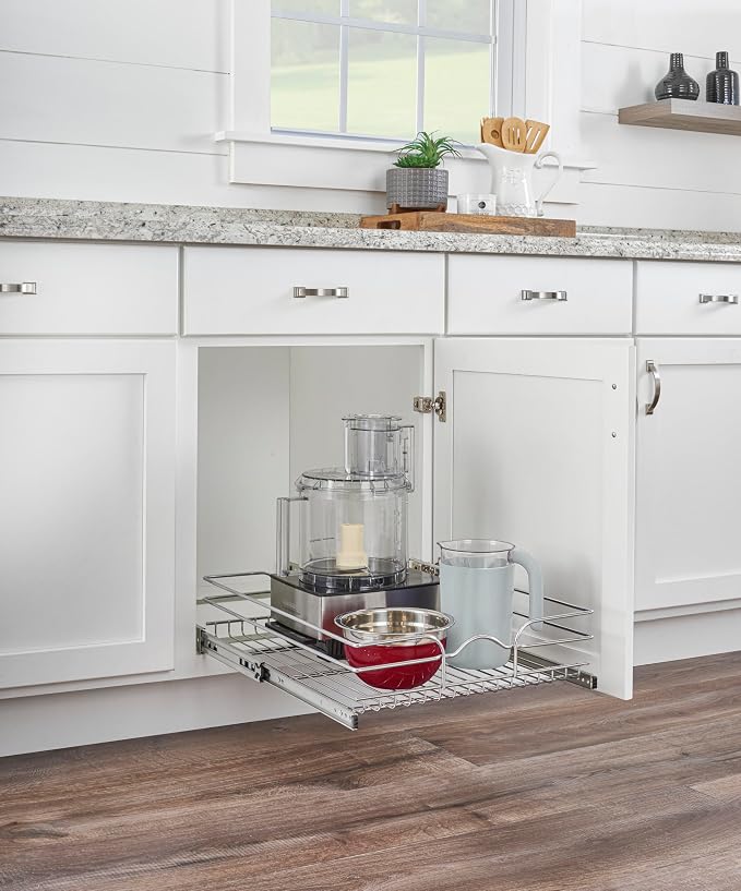 Rev-A-Shelf Steel Wire Pullout Drawer Organizer Shelf for Kitchen Cabinets, Slide Out Storage Basket, Min Opening Width of 20.5", 21" x 22", 5WB1-2122CR-1 - Image 2