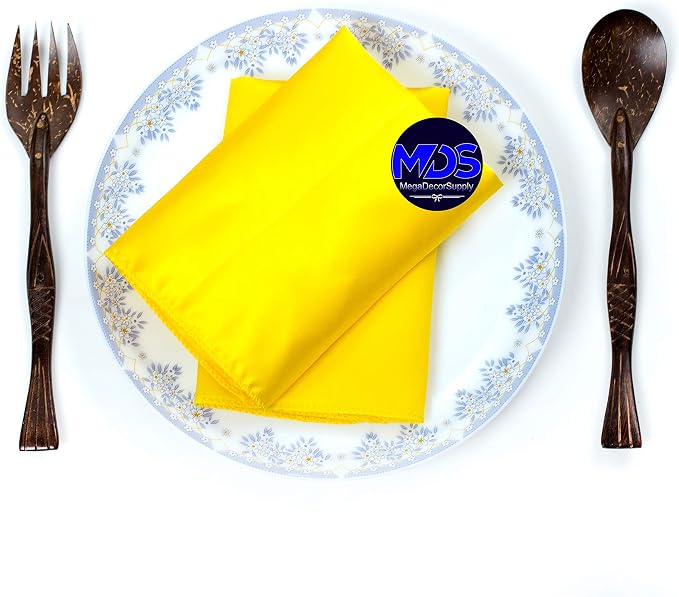 Set of 100 PCS Satin Napkin 12x12 Inch Square, Dinner Table Napkins for Wedding, Bulk Silky Sateen Cloth Napkins for Restaurant Banquet Graduation Birthday Party Decoration - Yellow - Image 5