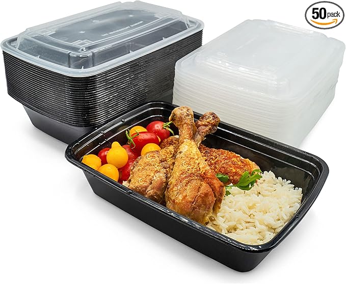 [50 Sets - 38 oz] Meal Prep Containers with Snap Tight Lids - Non-Spill Heavy Duty Food Storage Reusable Freezer Microwavable Dishwasher Safe Plastic Lunch Boxes by JUSTPACKIT