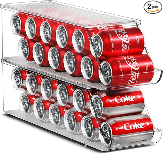 Sorbus Soda Can Organizer for Refrigerator Stackable Can Holder Dispenser with Lid for Fridge, Pantry, Freezer – Holds 12 Cans Each, BPA-Free, Clear Design, (2-Pack) by Sorbus