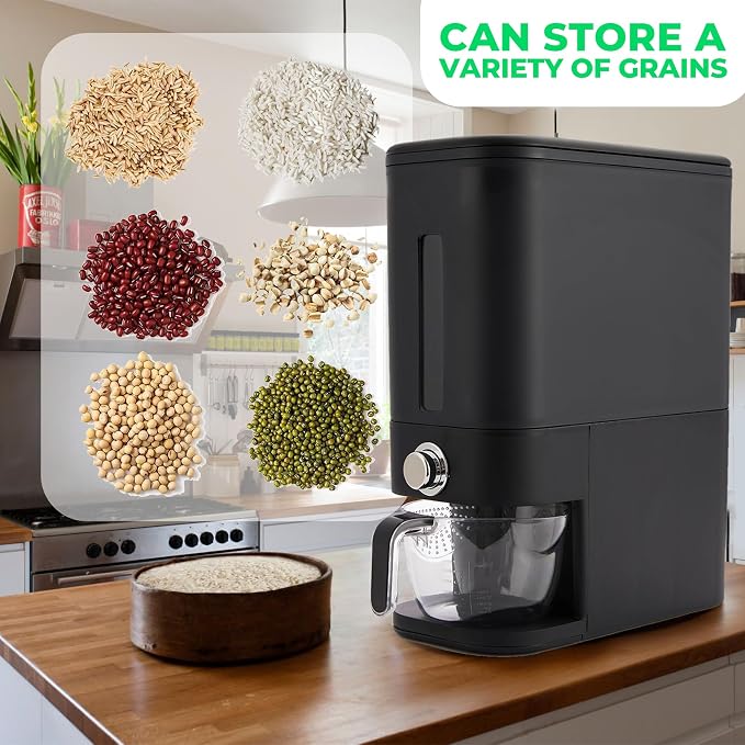 Rice Dispenser 25 lbs I Rice Storage Container 25 lbs with Sponge, Scoop & Measuring Cup I Airtight Rice Container with Lid I Best Food Dispenser Rice Bucket I Cereal Dispenser for Pantry - Image 4