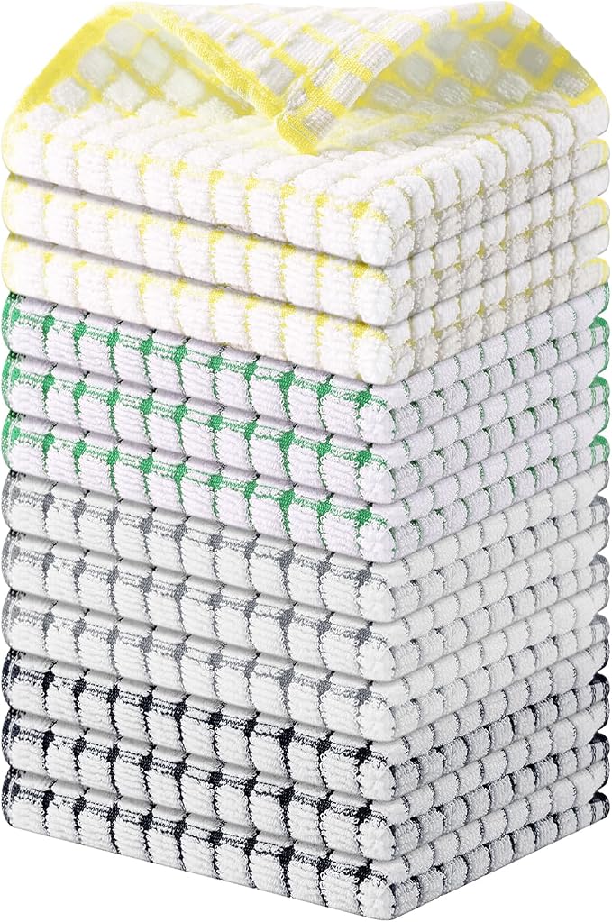 Kitinjoy Cotton 12 Pack Terry Kitchen Dish Cloths, Multi-Colored | 12 x 12 Inches Super Soft and Absorbent Dish Rags, Quick Drying Dish towels for Washing Dishes by Kitinjoy
