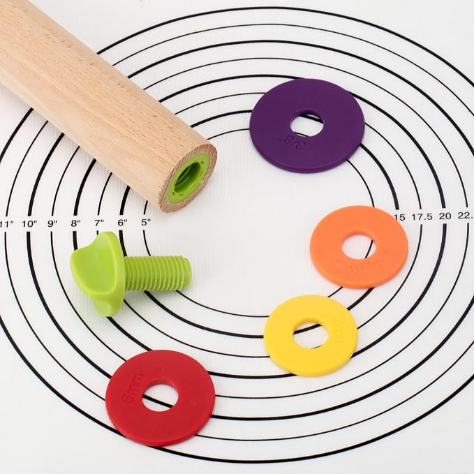 Rolling Pin with Thickness Rings for Baking,Fondant, Pizza, Pie Crust, Cookie, Pastry, Roller Rod for Dough Thickness, 13.6" Adjustable Wooden Rolling Pin with 4 Thickness Rings - Image 5