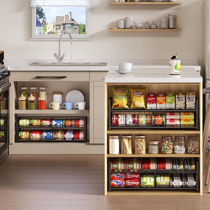 Sbanmao Extra-Long 2-Tier Stackable Can Organizer for Pantry | Sturdy Can Holder for Canned Food Storage, Holds Up to 64 Cans for Kitchen Cabinet & Pantry Organization, Black - Image 4