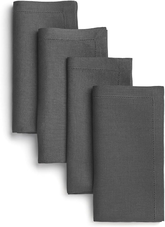 Signature Linen™ by D'Moksha Charcoal Gray Dinner Napkins Set of 4, 20 x 20 Inch Cloth Napkins, 100% Pure Linen, Hemstitch, Machine Washable Table Napkins- Summer, Weddings, Outdoor hostings by DMokshaHomes