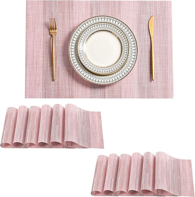 Leetaltree Misty Rose Placemats Set of 12 - Heat Resistant Non-Slip Place mats for Dining Table, Washable Durable PVC Vinyl Woven Table Mats（Misty Rose, 12） by Leetaltree-ArtatEveryTable