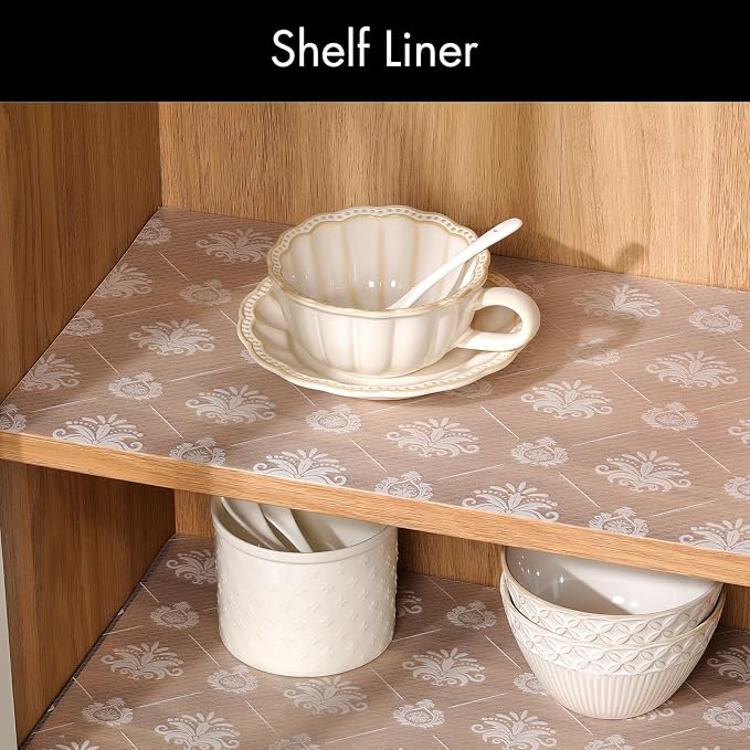 Cooyes Shelf and Drawer Liners for Kitchen Cabinets, Non-Adhesive Cabinet Liners, EVA Waterproof Durable Shelf Paper for Refrigerator, Shelves, Cupboard with European Pattern, Easy to Cut - Image 2