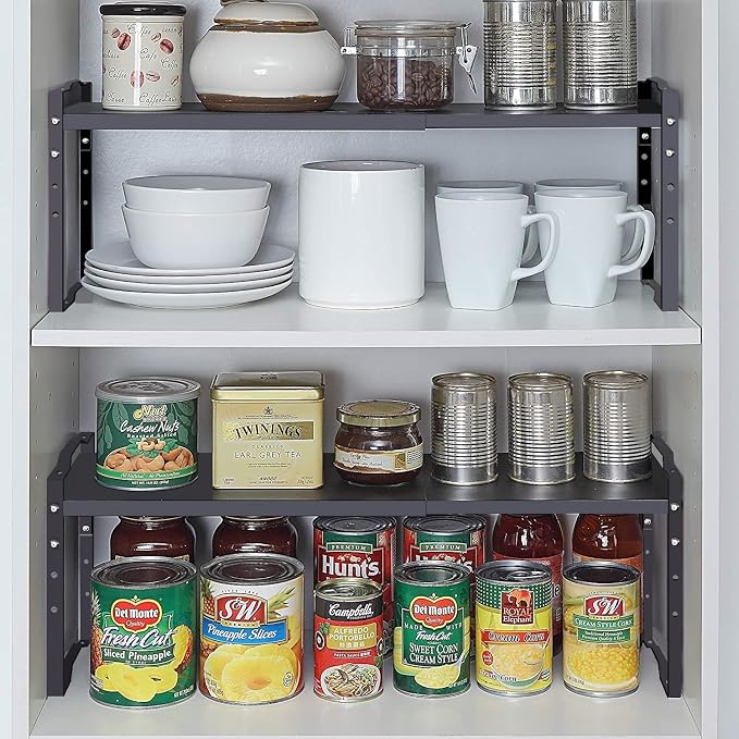 Jojocross Expandable Shelf for Cabinet Organizer Adjustable Stackable Spice Rack at Kitchen and Bathroom More, Counter Countertop Cupboard Organization Pantry Storage(LARGE/1PACK/BLACK) - Image 4