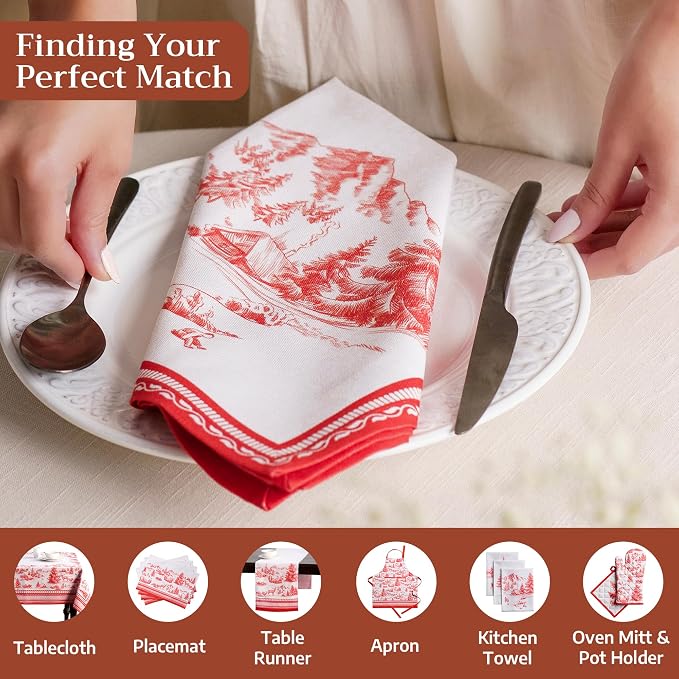 Maison d' Hermine Cloth Napkins Set of 4 Reusable 100% Cotton (20" x 20") | Everyday Square Napkins Cloth Washable Dinner Wedding Restaurant Hotel Kitchen Thanksgiving Christmas - Winter Jouy - Image 4
