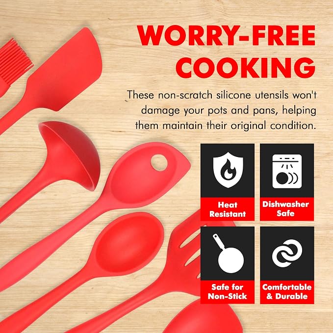 Chef Craft 42077 7 Piece Silicone Kitchen Tool and Utensil Set, Red - Image 3