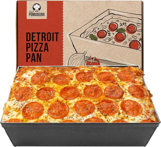 Chef Pomodoro Detroit Style Pizza Pan, 8x10in, Anodized Aluminum Deep Dish | Pre-Seasoned Nonstick Rectangular Bakeware, 2.5in Deep, Great for Casseroles, Focaccia & Deep Dish Desserts, Small Batch by ChefPomodoro