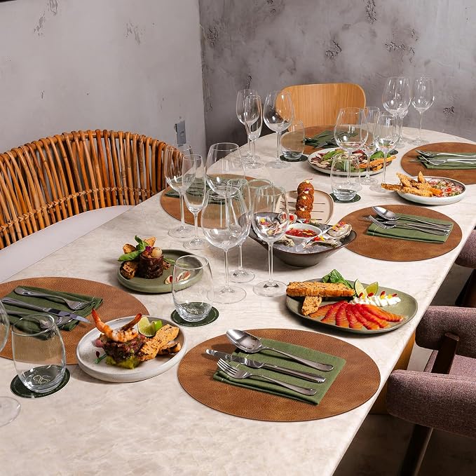ADRIMER Placemats, Heat Resistant Round Placemats Set of 8 Washable, Waterproof Table Mats, Wipeable Faux Leather Place Mats for Kitchen, Dining Room, Turmeric Brown - Image 7