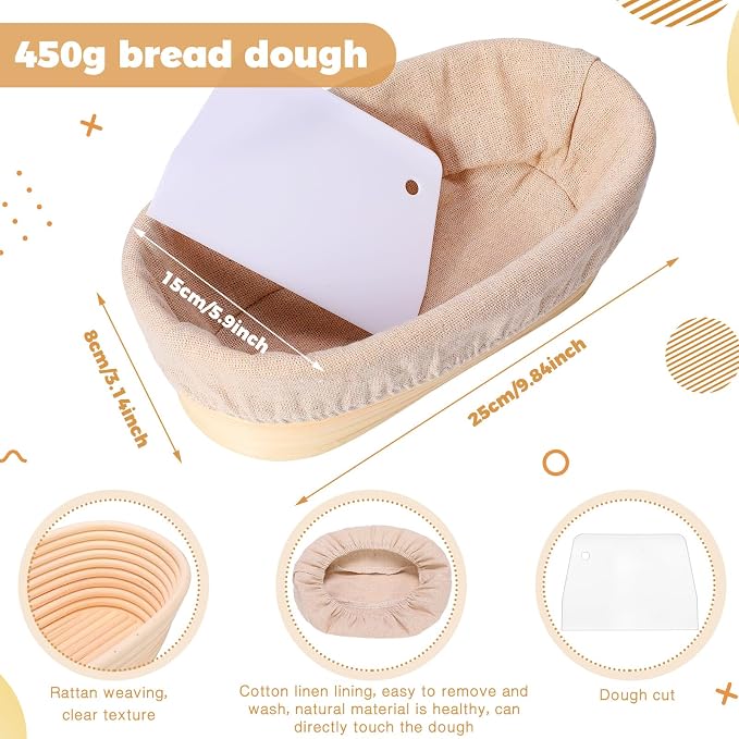 Set of 6 Bread Proofing Basket Bread Banneton Sourdough Kit with Cloth Liner Dough Proofing Bowls for Home Sourdough Making(10 Inch,Oval) - Image 2