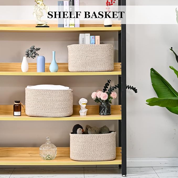 Cotton Rope Storage Baskets for Organizing 1Pack 15"x10"x9" Woven Baskets for Storage,Shelf Baskets Cube Storage Bins Towel Baskets for Bathroom,Toys Baskets Nursery Basket(Brown) - Image 3