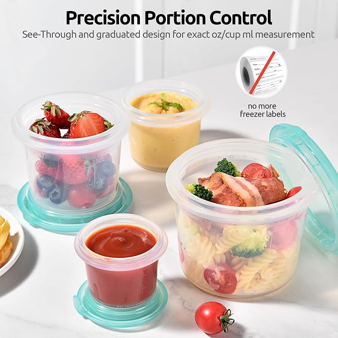 U-Taste Silicone Container with Lids, Kitchen Food Storage Set, 2/4/8/16oz | Food Grade Liquid Silicone, Leak-Proof Airtight Lid, Meal Prep Lunch Box, Freezer & Microwave Safe, Clear Date Marking Circle - Image 7