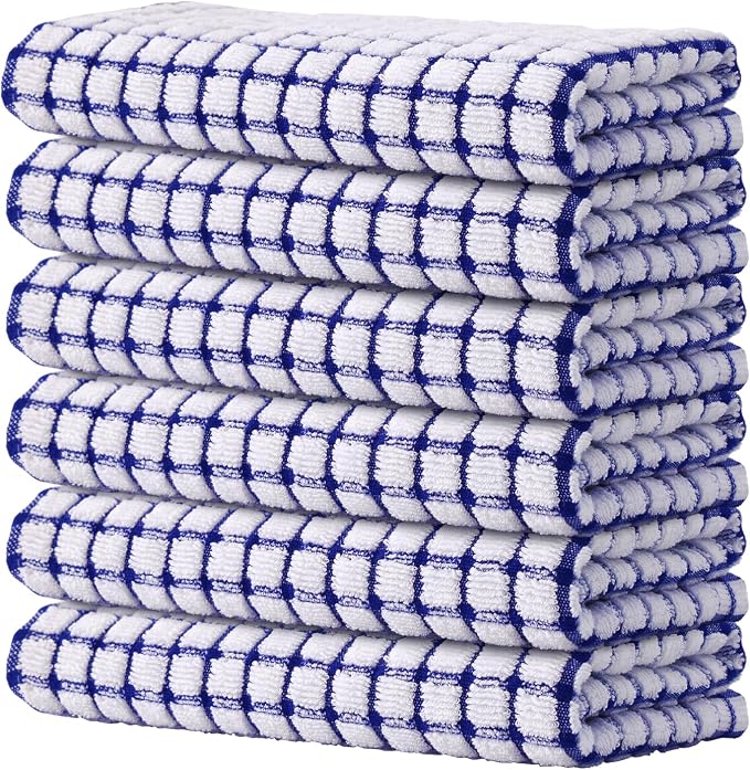 Kitinjoy Cotton 6 Pack Terry Kitchen Towels, Blue | 16 x 25 Inches Super Soft and Absorbent Dish Towels, Quick Drying hand towels for kitchen Drying by Kitinjoy