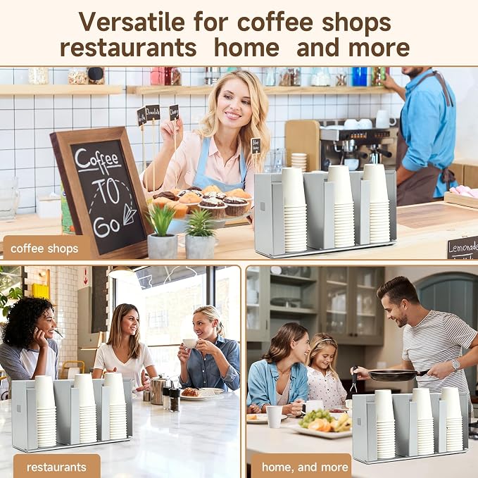 3 Compartments Stainless Steel Cup Dispenser | Adjustable Divider Organizer for Cups and Lids for Kitchen Coffee Bar Restaurant and Office Breakroom - Image 7