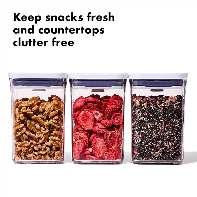 OXO Good Grips POP Small Square Airtight Food Storage Containers, 3-Piece | Airtight Food Containers, Stackable, One-Push Lid, Ideal for 1lb Flour, Sugar, Snacks, Space-Saving Square Design - Image 2