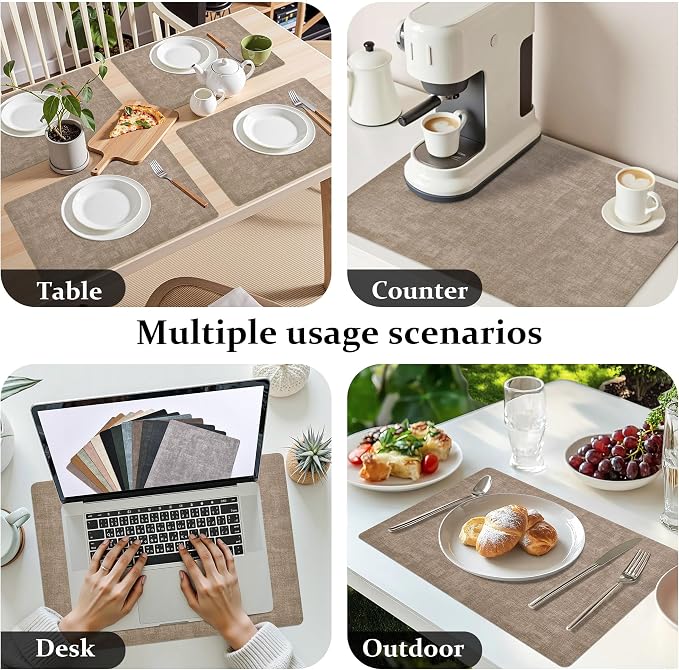 FROMHEART Faux Leather PU Placemats Set of 8 (Light Coffee,11.8" x 17") | Waterproof,Heat/Oil Stain-Resistant Table Mat–Reversible,Non-Slip,Easy to Clean Place Mats for Kitchen,Dining,Indoor/Outdoor - Image 6