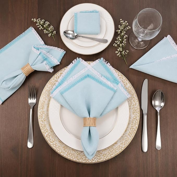 Folkulture Cloth Napkins, Set of 12, Fringe Blue (18x18 Inch) | 100% Cotton, Decorative, Machine Washable, Soft, Premium, Family Dinner Napkins for Parties,Wedding, Kitchen Decorations by FOLKULTURE