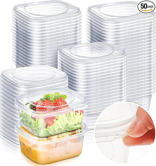 50 Pack 8 oz Deli Containers with Lids, Tamper Proof Leak Resistant Clear Plastic Food Storage Containers, Airtight Meal Prep Container for Soup Salad Tiramisu, Microwave & Dishwasher Safe by Yiyiring