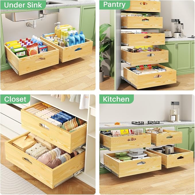 Pull Out Cabinet Organizer, Soft Close Slide Out Solid Wooden Drawers(23"W X 21"D x 6.2''H), Heavy Duty Full-extension Roll Out Shelves for Kitchen Cabinets,Pantry & Closet Organizers and Storage - Image 9