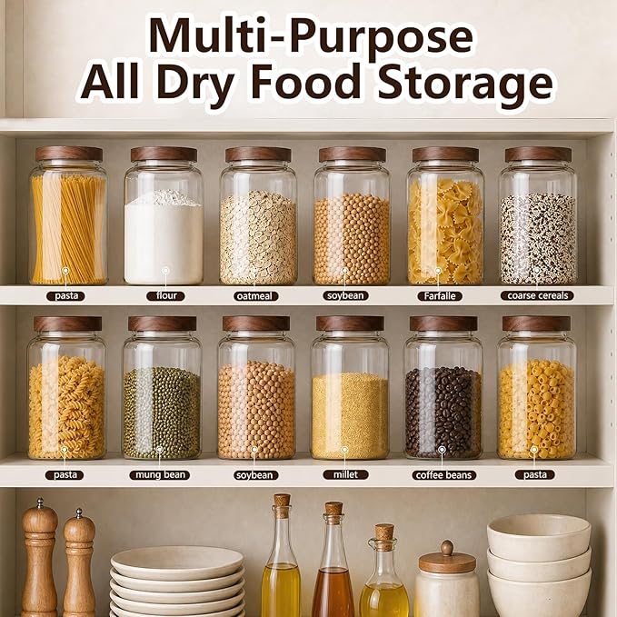 Joypeace 2 Pack 1.2 Gallon Large Glass Jars with Airtight Screw-On Lids, 155 oz Food Storage Containers, Large Canisters for Flour, Rice, Sugar, and Dry Goods to Organize Your Kitchen Pantry - Image 7