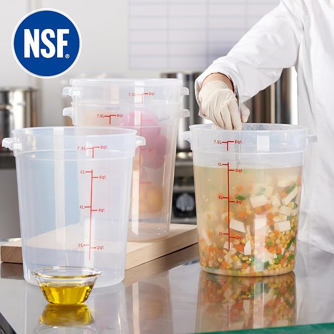 8 Quart Translucent Round Food Storage Container with Lid, Pack of 4 – NSF Listed, BPA-Free, Commercial-Grade Polypropylene, Freezer & Dishwasher Safe, Non-Stick, Easy-Read Graduations - Image 4