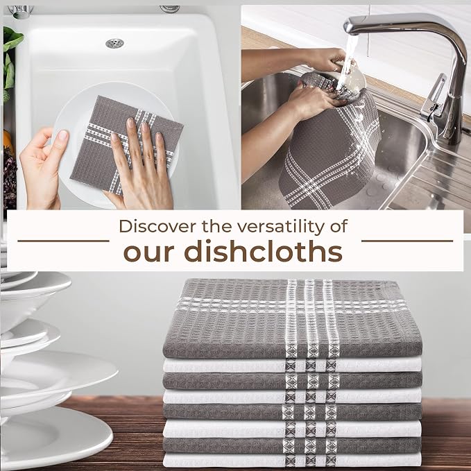 Urban Villa Kitchen Towels Cotton Dish Towels 12”x12” (Set of 8) Grey White - Image 5