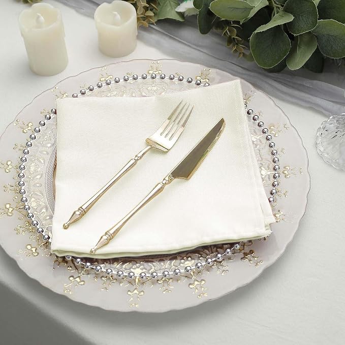 Efavormart Premium Cloth Napkins Set of 25, 17x17 Inch Ivory Violet Seamless Dinner Napkins, Washable Linen Table Napkin Cloth with Hemmed Edges for Weddings, Party and Banquet - Image 8
