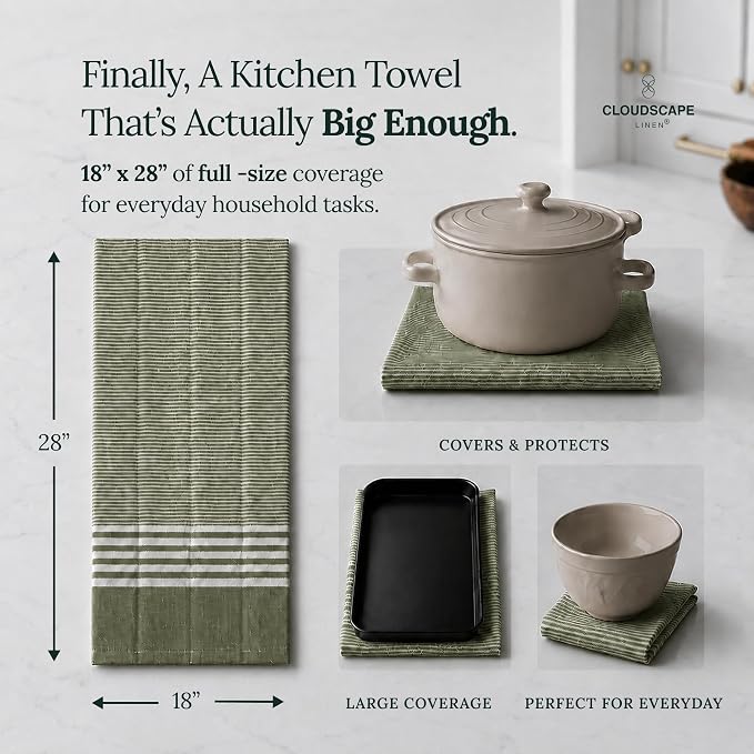 CSL Premium Kitchen Towels Set of 6,Highly Absorbent,Quick Dry,18x28,Green - Image 4