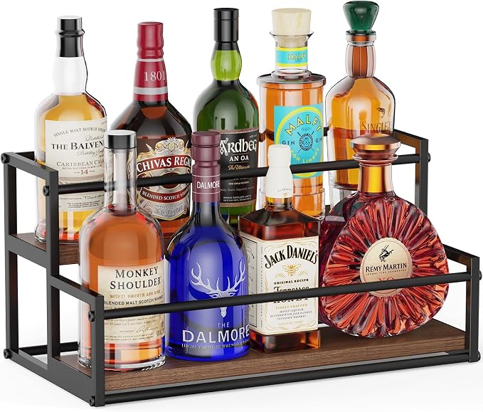 THYGIFTREE Liquor Bottle Display Shelf, 2 Tier Coffee Syrup Rack Organizer & Bar Shelf Stand for Liquor, Whiskey, Olive Oil, Kitchen Counter & Home Bar Storage by THYGIFTREE