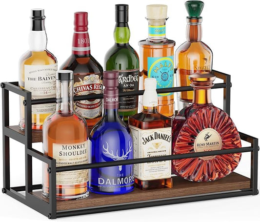THYGIFTREE Liquor Bottle Display Shelf, 2 Tier Coffee Syrup Rack Organizer & Bar Shelf Stand for Liquor, Whiskey, Olive Oil, Kitchen Counter & Home Bar Storage by THYGIFTREE