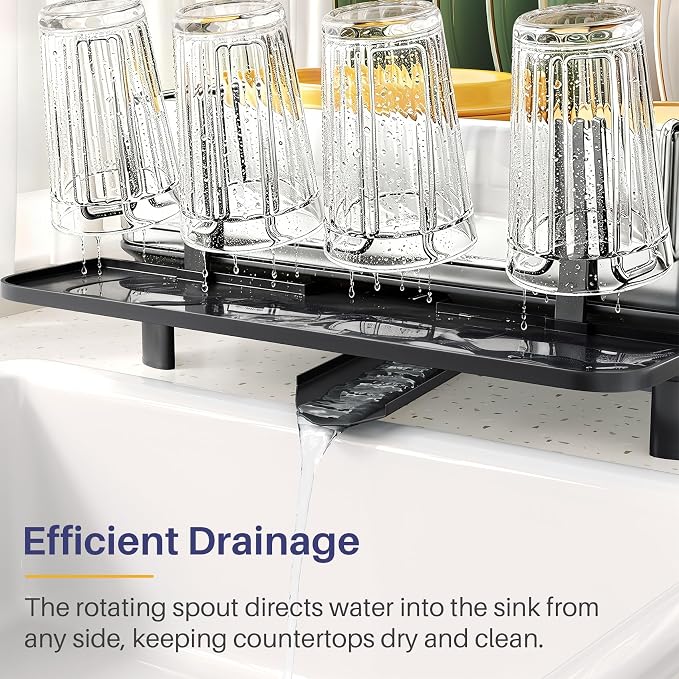 SNTD 304 Stainless Steel Dish Drying Rack for Small Kitchen Counter, Black | Rustproof, Large Capacity, Heavy-Duty Frame, Rotating Spout, Angled Drainboard, Removable Cup & Utensil Holder - Image 7