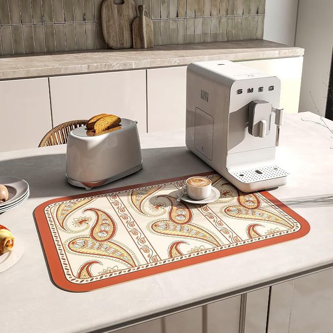 Designer Paisley PVC Placemats Set of 6, Red Classic Pattern Rectangular Placemat, Waterproof and Heat-Resistant Paisley Style,Decoration for Kitchen,Party,Dinning, New Year,12"*17" - Image 2