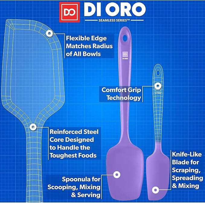 DI ORO Silicone Spatula Set - Rubber Kitchen Spatulas for Baking, Cooking, & Mixing - 600°F Heat-Resistant & BPA Free Silicone Scraper Spatulas for Nonstick Cookware - Dishwasher Safe (5pc, Lavender) - Image 4