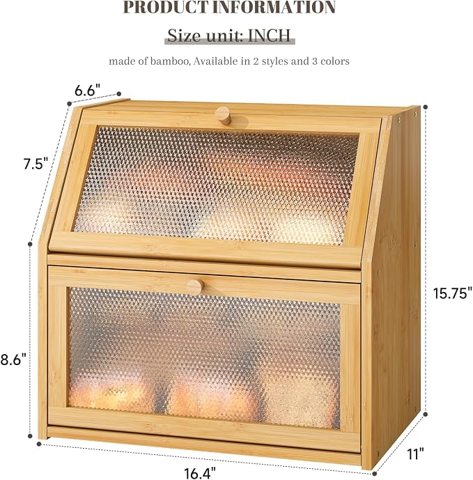 STDDRE Bread Box for Kitchen Countertop Bin Double Layer Bread Box Storage Container Extra Large Capacity with Diamond Pattern Windows (Natural, Extra Large) - Image 7