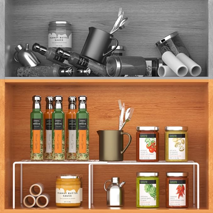 Kitchen Cabinet Expandable Shelf Organizers Set of 6, Adjustable Metal Wire Pantry Storage Shelves, Plate Dish Organizer Rack for Cabinets, Cupboard, Counter, Freezer, Countertop, White - Image 5
