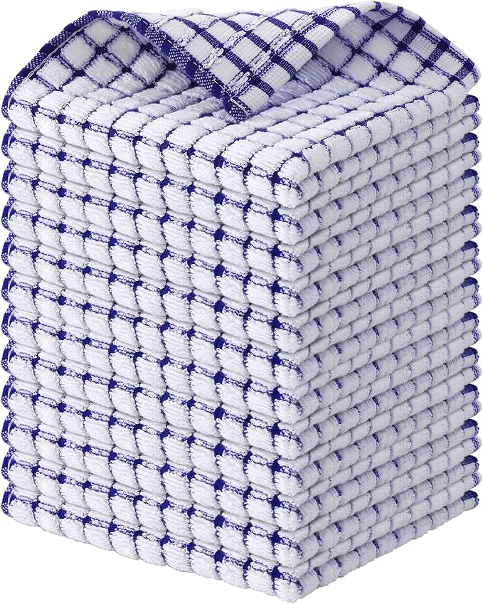 Kitinjoy Cotton 12 Pack Terry Kitchen Dish Cloths, Blue | 12 x 12 Inches Super Soft and Absorbent Dish Rags, Quick Drying Dish towels for Washing Dishes by Kitinjoy