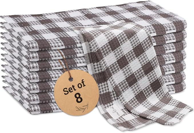Urban Villa Kitchen Towels Cotton Dish Towels 12”x12” (Set of 8) Grey White by CottonTrends