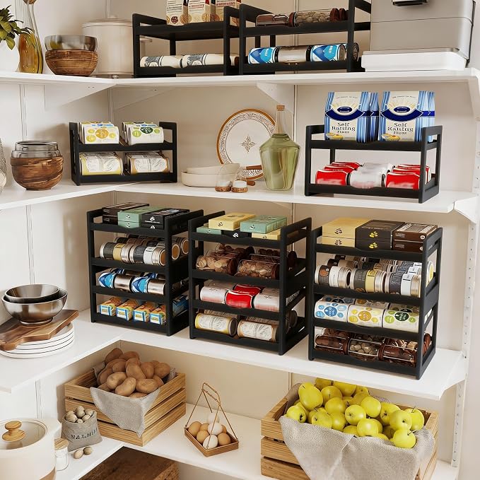 BAMBANG Can Organizer for Pantry, Detachable Bamboo 4 Tier Stackable Can Food Storage Rack, Rolling Soda Can Dispenser Can Holders for Cabinet, Holds Up to 48 Cans, Black - Image 4