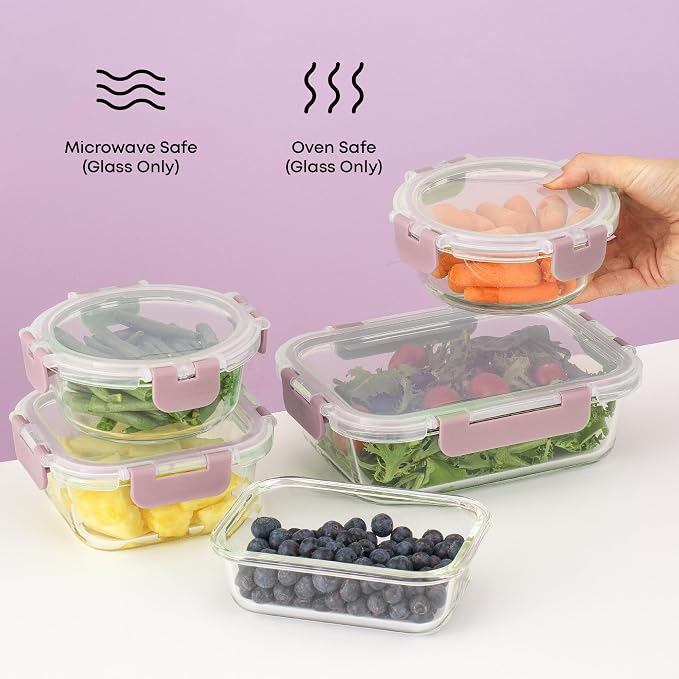 JoyJolt 24pc Borosilicate Glass Storage Containers with Lids | 12 Airtight/Freezer Safe Food Storage Containers for Pantry and Kitchen | Meal Prep Container for Lunch | Glass meal Set - Image 6