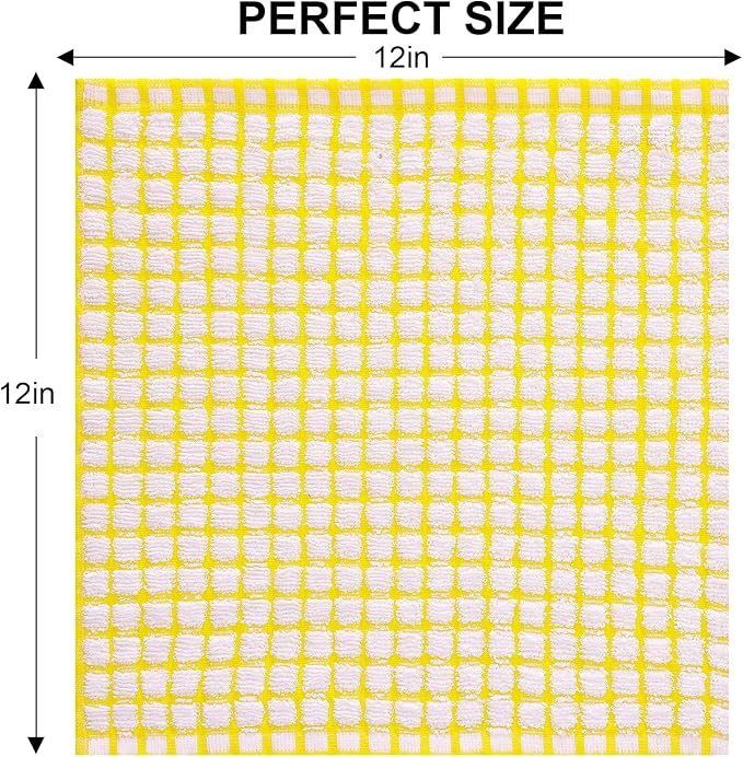 Kitinjoy Cotton 12 Pack Terry Kitchen Dish Cloths, Yellow | 12 x 12 Inches Super Soft and Absorbent Dish Rags, Quick Drying Dish towels for Washing Dishes - Image 5