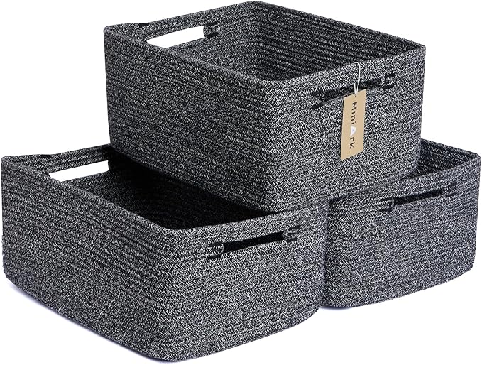 MiniArk Large Storage Baskets for Shelves, 17 x 13 x 7.5” Closet Organizers Bins for Clothes Blanket Towels, Baby Nursery, Toy Baskets Box, Woven Rope Baskets, 3 Packs Dark Gray by MiniArkStorageBasketsHome