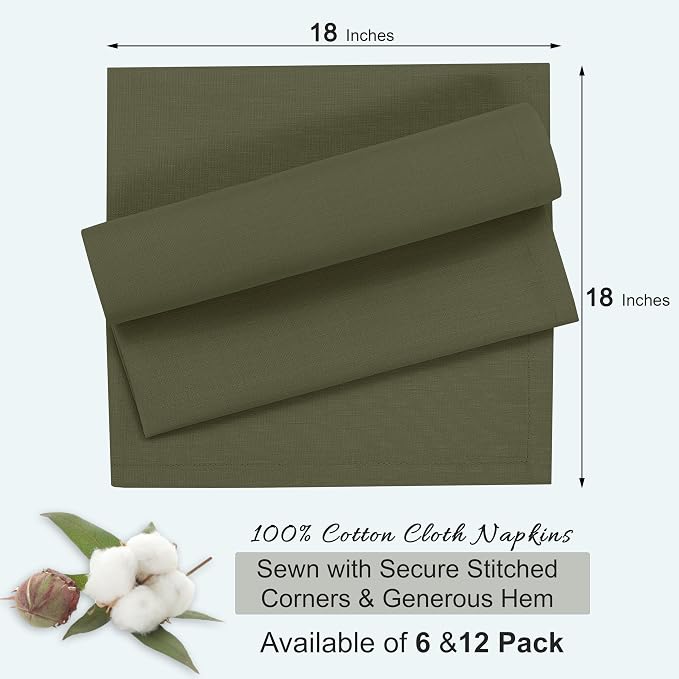 Ruvanti Cloth Napkins Set of 12, 18x18 Inches, 100% Cotton, Washable, Soft & Absorbent, Perfect for Wedding, Christmas, ‎Thanksgiving Dinners - Capulet Olive - Image 8