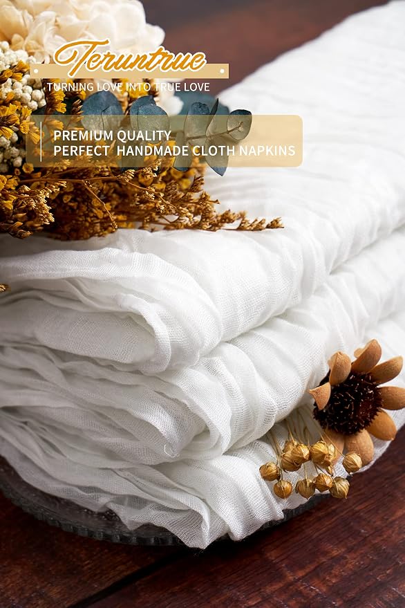 84 Packs Gauze Cheesecloth Napkins 20 x 20 Inch White Wrinkled Dinner Napkins, Rustic Boho Napkins Soft Cloth Napkins for Wedding Party Event Dinner Table Decoration - Image 5