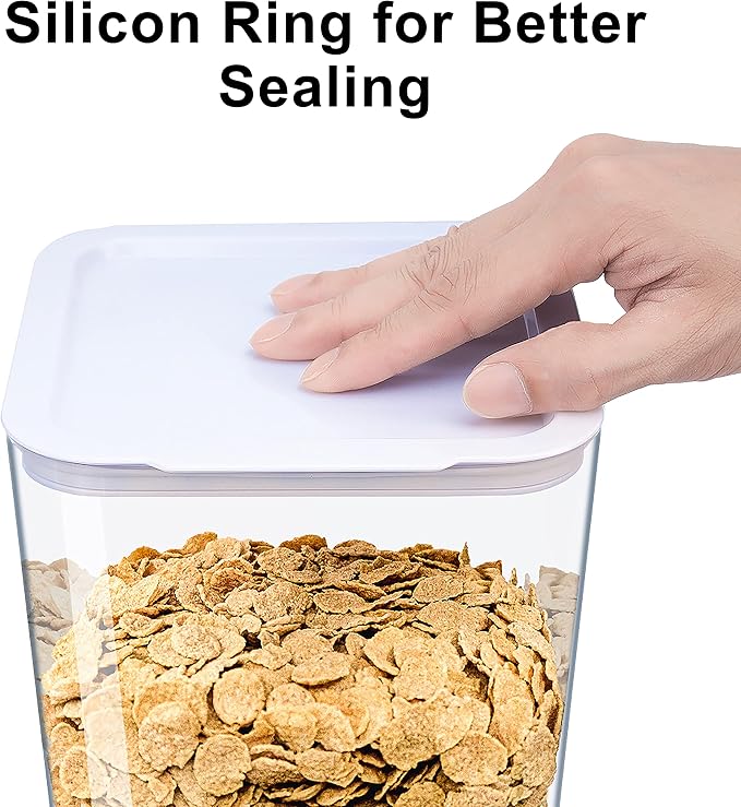 Cereal Dispenser Countertop, 5.5 Qt Cereal Containers Storage, Organization and Storage Containers for Kitchen, Snack Dispenser for Rice, Grains, Dry Food, Oatmeal, Pet food, White, 3Pc - Image 4