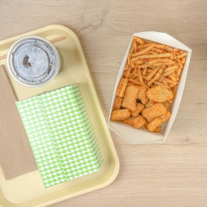 Bio Tek 47 Ounce To Go Boxes, 400 Rectangle Take Out Food Containers - Fast Top Closure, Disposable, Green Houndstooth Paper Carry Out Containers, For Burgers Or Fried Chicken - Restaurantware - Image 10
